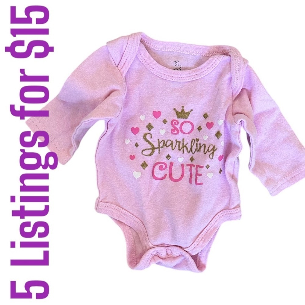 5/$15 So Sparkling Cute Graphic Cotton Long Sleeve One Piece Onesie Bodysuit